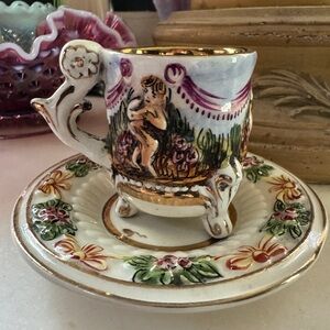 Vintage Capodimonte Italy Cherub Espresso Cup & Saucer Set